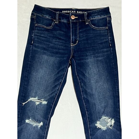 American Eagle Skinny Jegging Jeans Womens 26 Dark Wash Denim Ripped Stretch - Picture 3 of 11